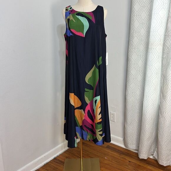 NWT Chico's Midi Dress 2/Large Trapese Back Wild Palm Sleeveless Artsy Abstract - Picture 1 of 14